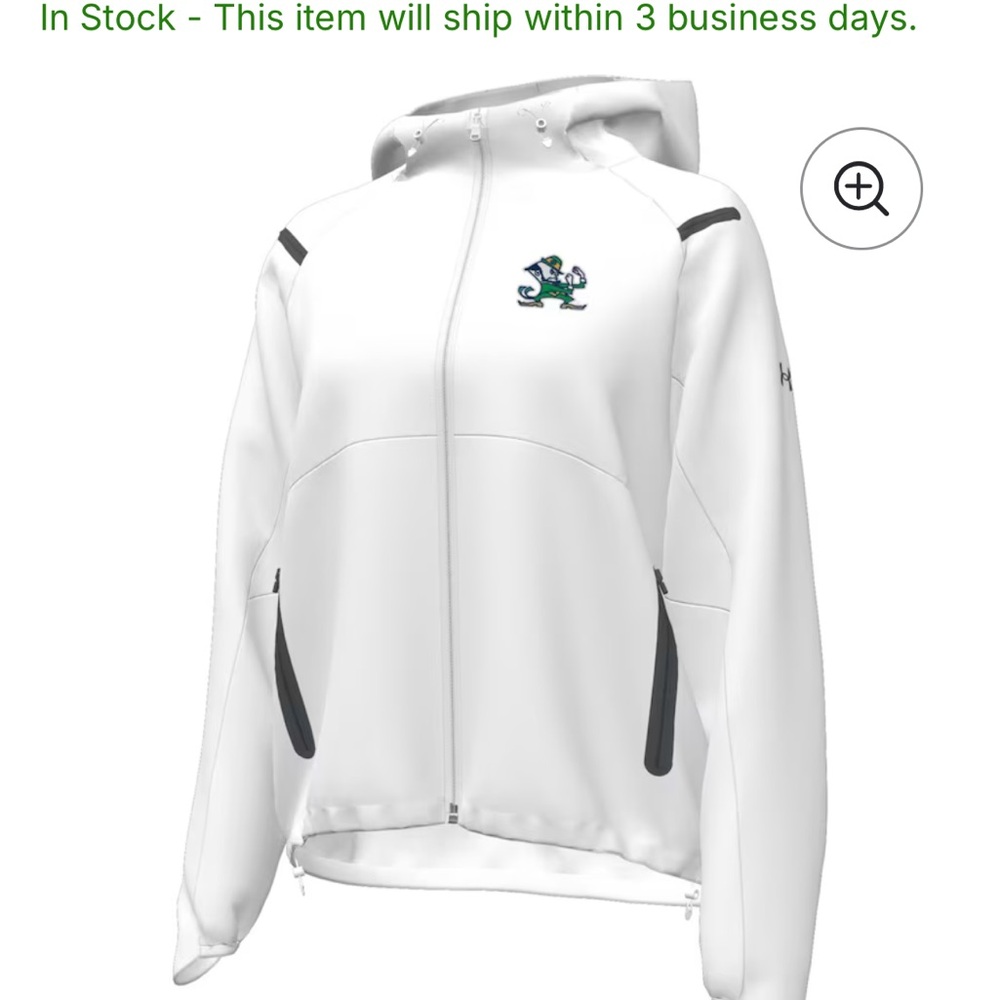Notre Dame Under Armour White Zip-Up Jacket with Embroidered Logo